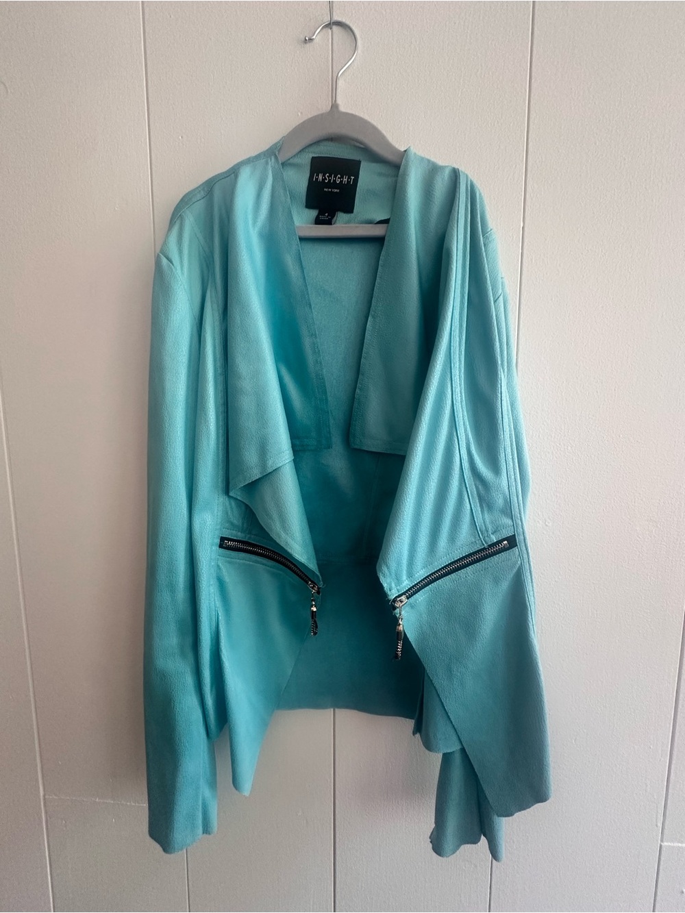Insight Aqua Open-Front Draped Blazer with Zip Pockets
